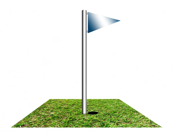 Erba Verde Con Bandiera Blu Illustrazione Golf — Foto Stock