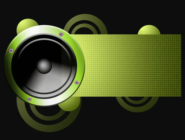 黒の背景上のスピーカーの緑のカード 音楽の図 — ストック写真