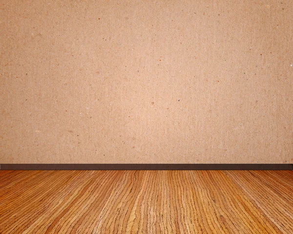 Beige Wall Wooden Floor Empty Insert Text Design — Stock Photo, Image