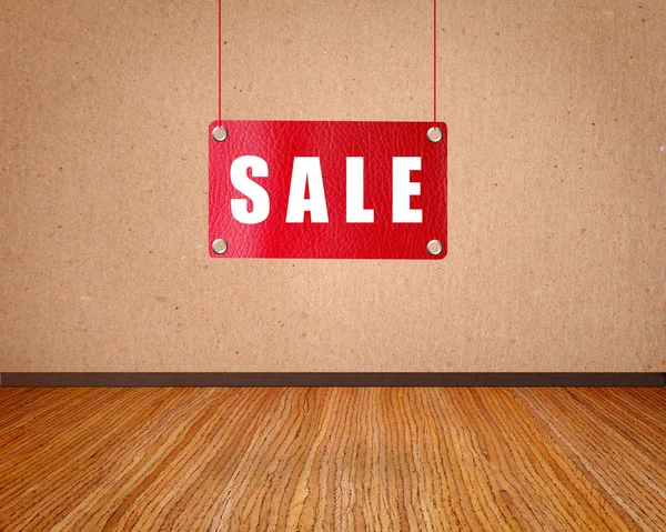 Beige Wall Wooden Floor Red Sign Sale — Stock Photo, Image