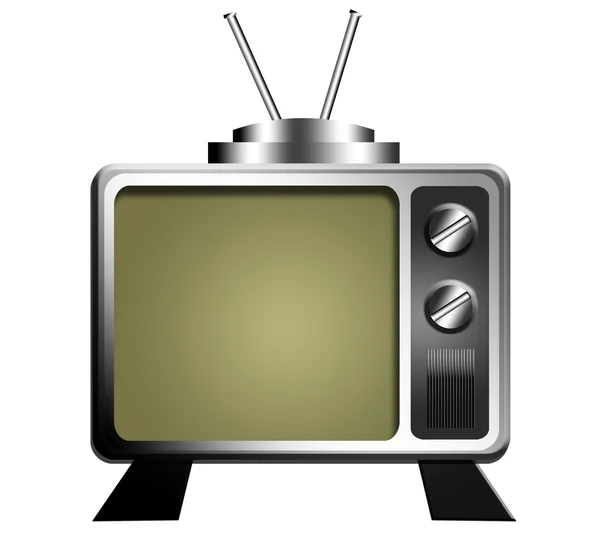 Alter Silberner Fernseher Mit Grünem Bildschirm Isoliert Über Weißem Hintergrund — Stockfoto