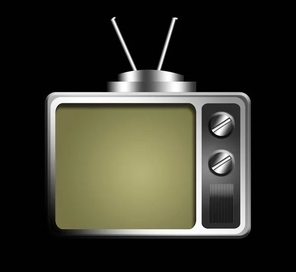 黒の背景に分離された緑色の画面で古い銀のテレビ — ストック写真