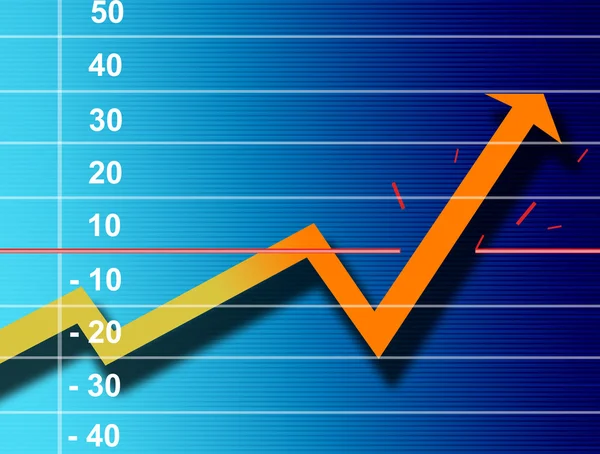 Flecha Crecimiento Naranja Sobre Fondo Números Azules — Foto de Stock