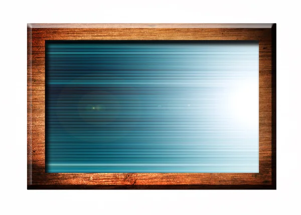 与蓝色动态背景的木制框架 孤立的图 — 图库照片