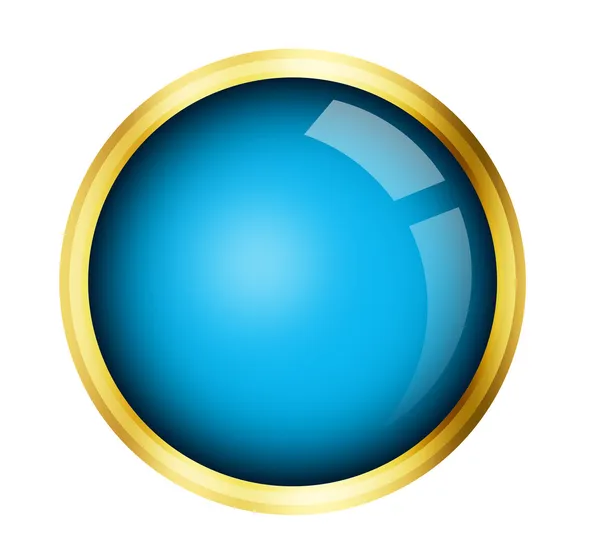 Botão Azul Com Moldura Ouro Sobre Fundo Branco — Fotografia de Stock