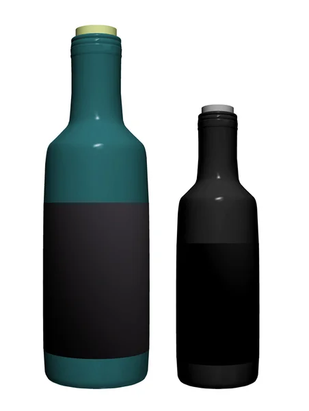 Botellas Azules Negras Sobre Fondo Blanco Ilustración Aislada — Foto de Stock