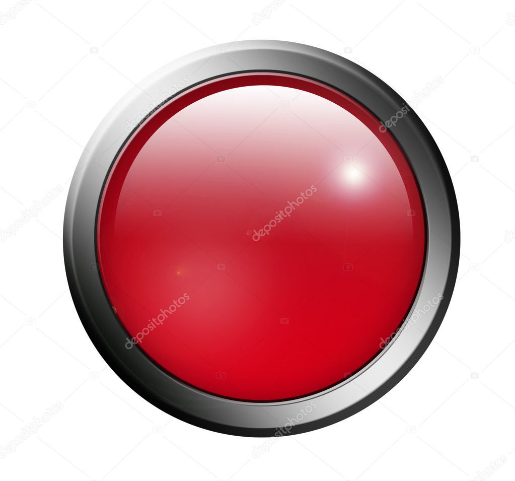 Red button with chrome surround over white background