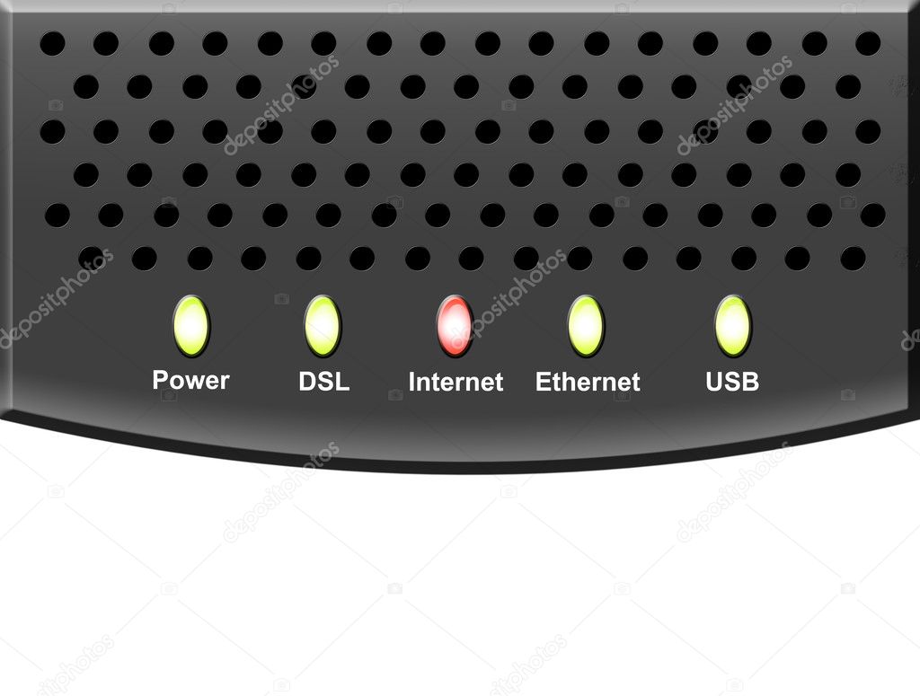 Router with power, dsl, internet, ethernet and usb buttons