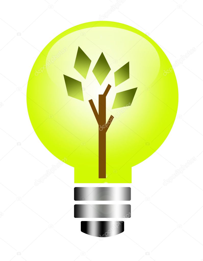 Green natural light, Bulb illustration with tree design