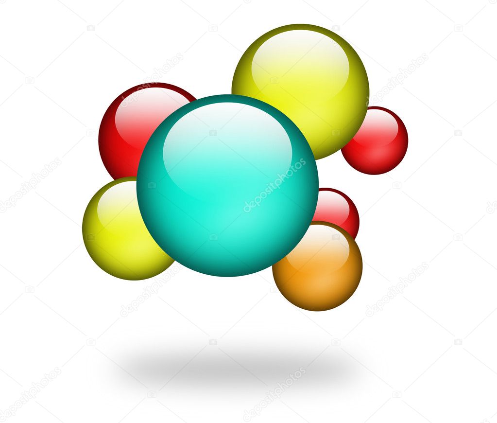 blue, green and red color spheres over white background
