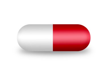 Red medicinal pill over white background. Illustration clipart