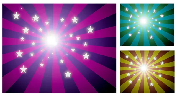 Tres Explosiones Estrellas Diferentes Colores Fondo Abstracto —  Fotos de Stock