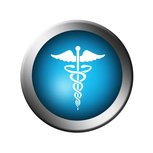 白い背景の上の医学のシンボルに青色のボタン — ストック写真