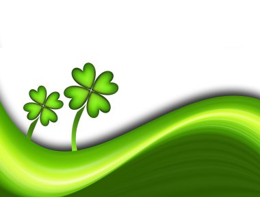 Green dynamic waves with two lucky clover. Illustration clipart