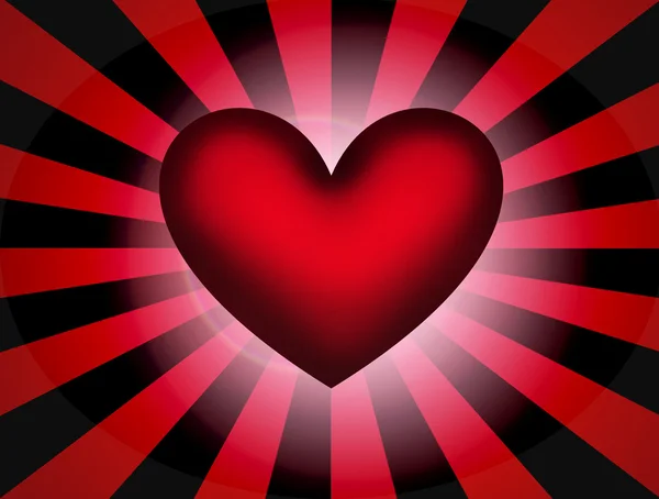 大红色的心带闪光灯在红色和黑色线条背景 — 图库照片