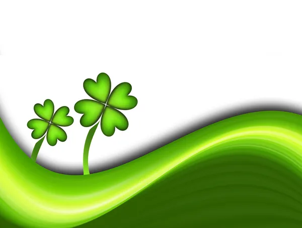 Green Dynamic Waves Two Lucky Clover Illustration — Stock Photo, Image