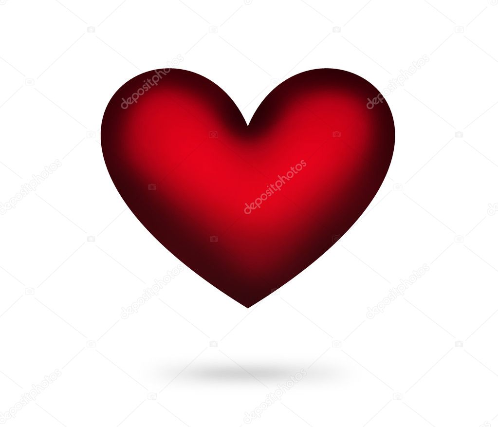 Big red heart with shadow over white background