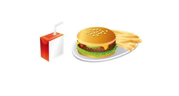 Hamburger with potato and juice — Stock Vector