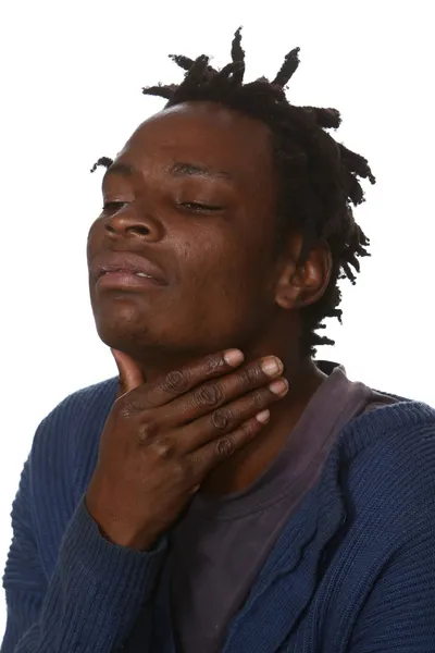 Africký muž s bolestmi v krku — Stock fotografie