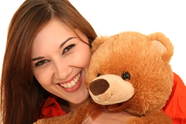 예쁜 여자와 곰 — 스톡 사진