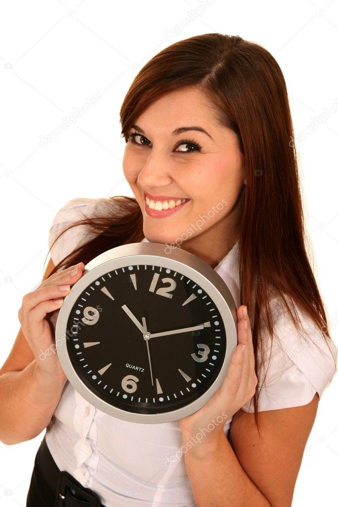 Beautiful Girl Holding a Clock