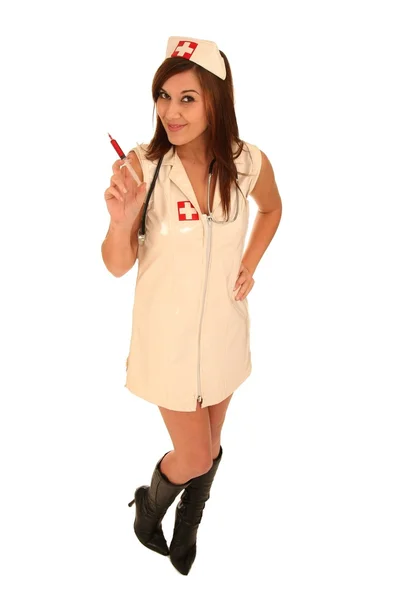 Piękna brunetka pielęgniarka — Zdjęcie stockowe