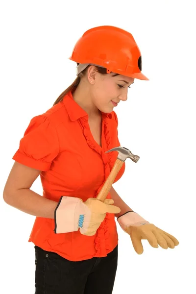 Pretty Worker with Hammer — Stock Photo, Image