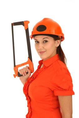 Lady with Saw and Hard Had clipart