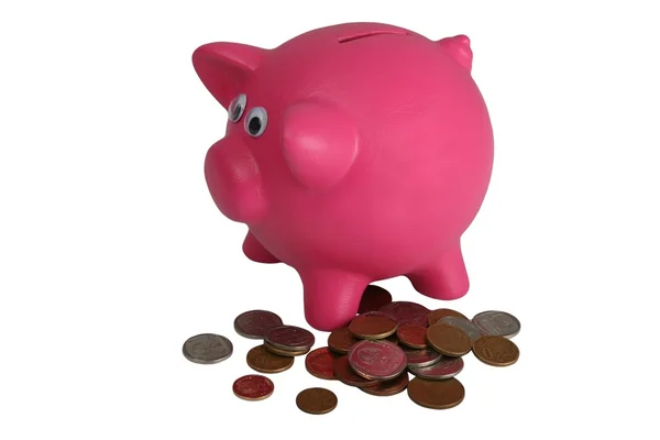 Банк свиней и монеты — стоковое фото