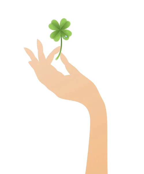 Ręka z four leaf clover — Wektor stockowy