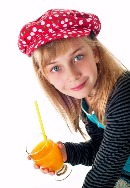 लड़की-पीने का नारंगी रस . — स्टॉक फ़ोटो, इमेज