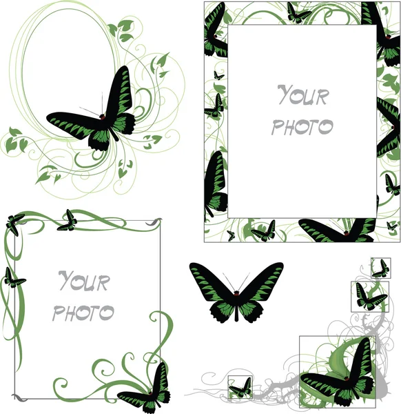 Frames met vlinder - groen — Stockvector