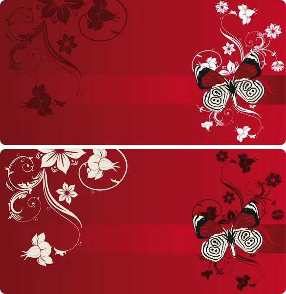 Bannere roșii cu fluture — Vector de stoc