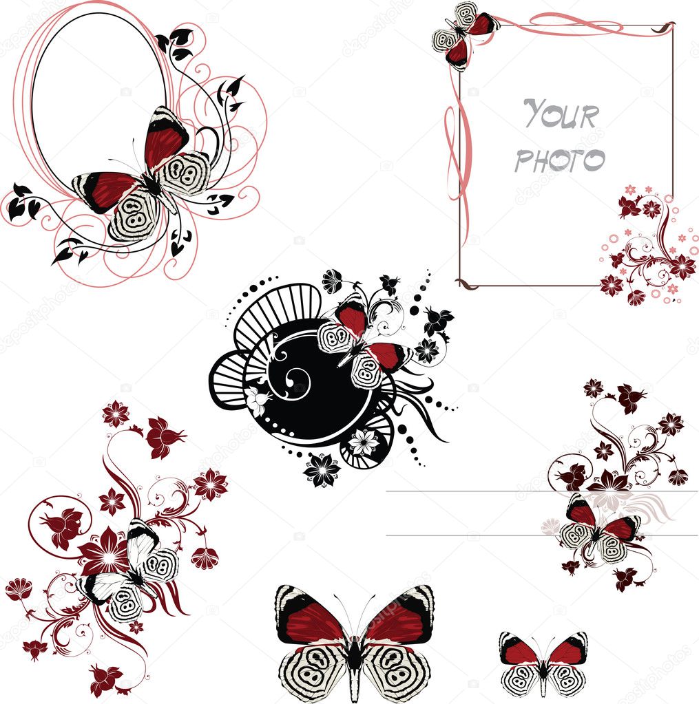 Frames red and white butterfly