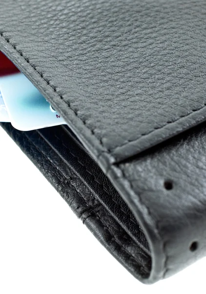 Plastik kart bir siyah deri cüzdan — Stok fotoğraf