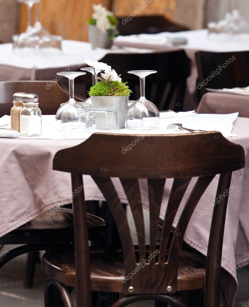 Served table of street restaurant
