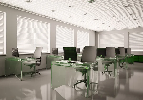 Oficina moderna con mesas de cristal 3d — Foto de Stock
