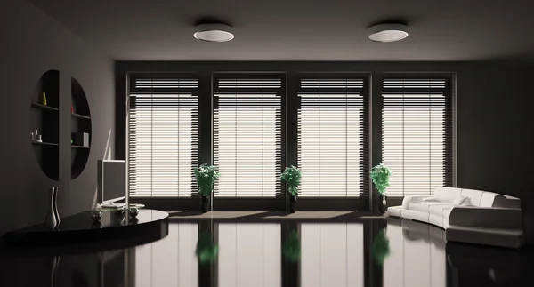 Zwarte woonkamer interieur 3d — Stockfoto