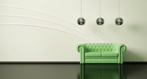Sofá verde en la habitación 3d — Foto de Stock