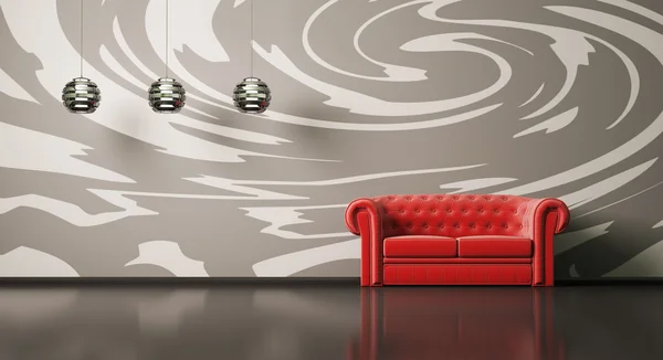 Röd soffa i rum interiör 3d — Stockfoto