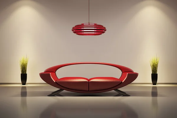 Интерьер с красным диваном — стоковое фото