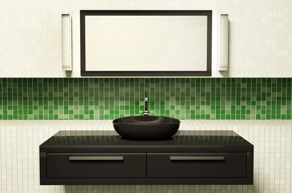 Siyah lavabo aynası ve lambalar 3d — Stok fotoğraf