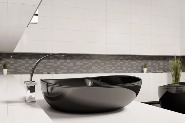 Lavabo noir dans la salle de bain 3d — Photo