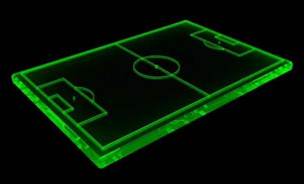 Glasfußballfeld über schwarzem 3D — Stockfoto