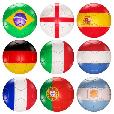 Soccer balls flags top ranked countries clipart