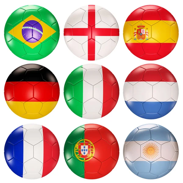 Μπάλες ποδοσφαίρου σημαίες κορυφή κατέταξαν χώρες — Φωτογραφία Αρχείου