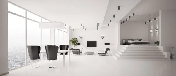 Apartamento branco interior panorama 3d — Fotografia de Stock