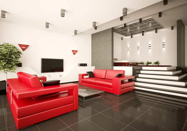 Sala de estar e quarto interior 3d — Fotografia de Stock