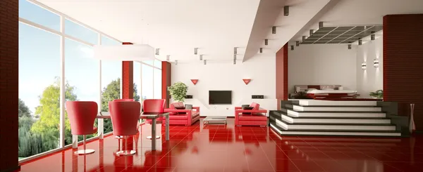 현대 아파트 인테리어 파노라마 3d 렌더링 — 스톡 사진