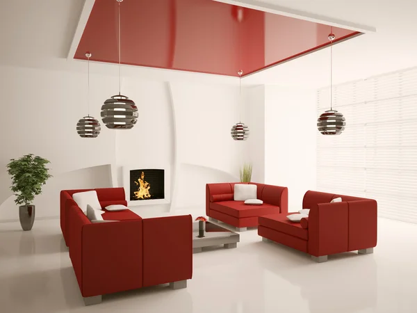 Moderno soggiorno interno con camino 3d — Foto Stock
